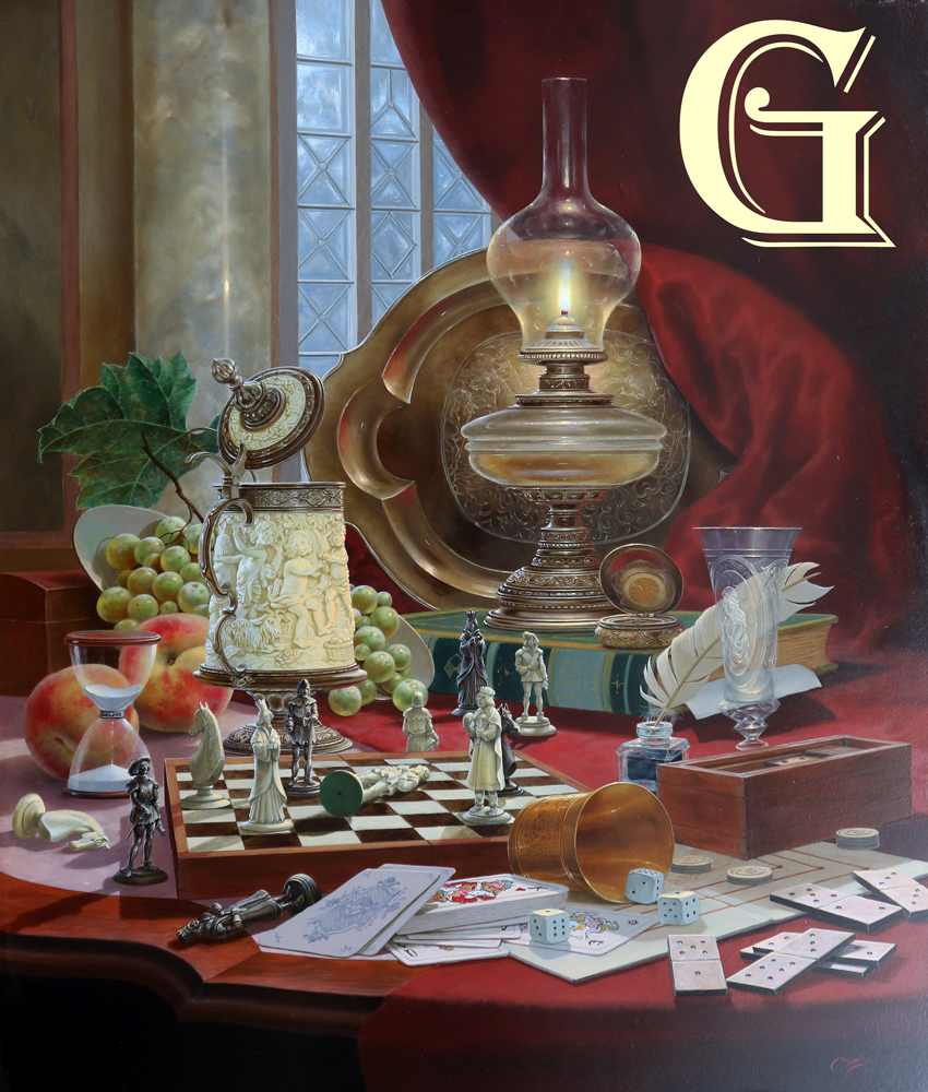 GYULA BOROS original oil painting THE GAMES TABLE