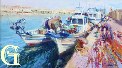 CALABUIG, ORIGINAL OIL PAINTING, HAULING IN THE NETS