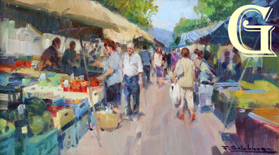 CALABUIG, ORIGINAL OIL PAINTING, MARKET BUSTLE