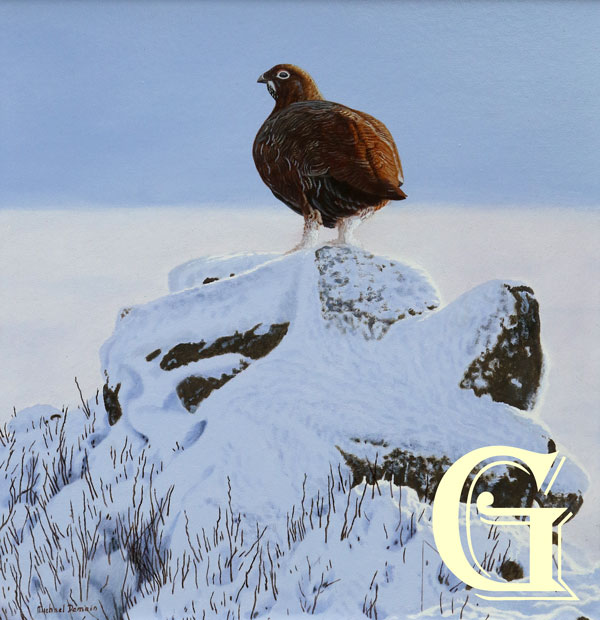 DEMAIN, MICHAEL DEMAIN, PAINTING, WINTER GROUSE
