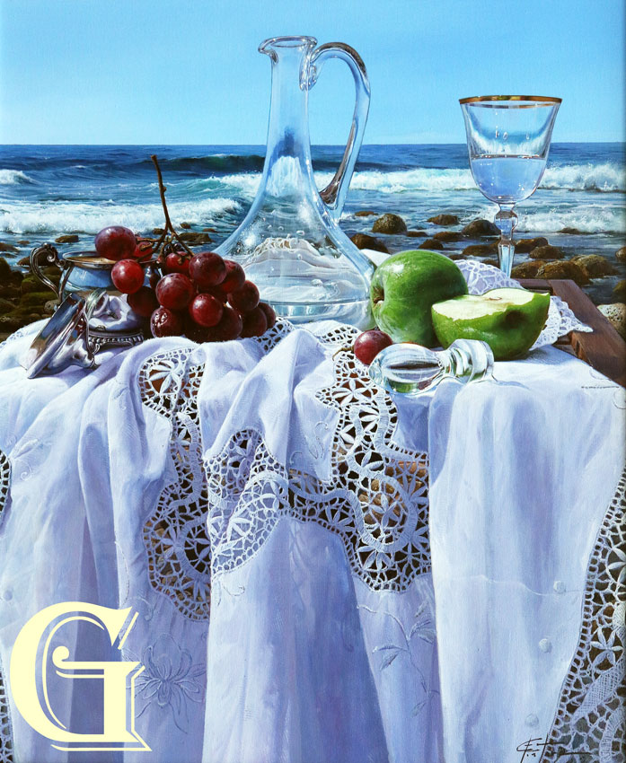 ESTEVE, MARC ESTEVE, ORIGINAL oil painting, A SEASIDE STILL LIFE