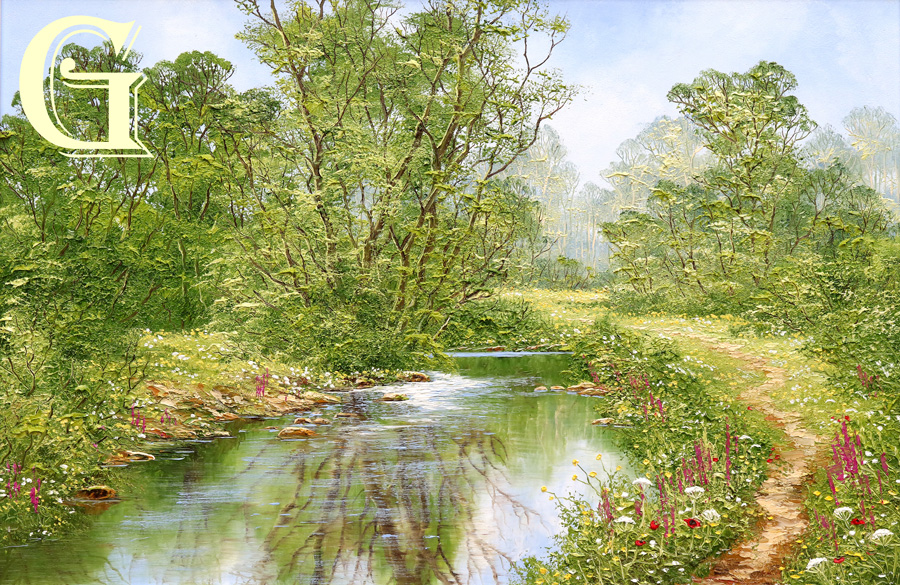 Terry Evans oil painting, SUMMER BY THE RIVER