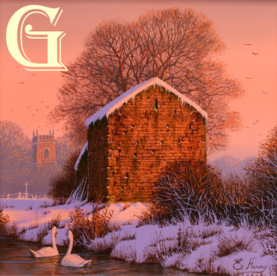EDWARD HERSEY original painting, TRANQUIL WINTER'S EVE