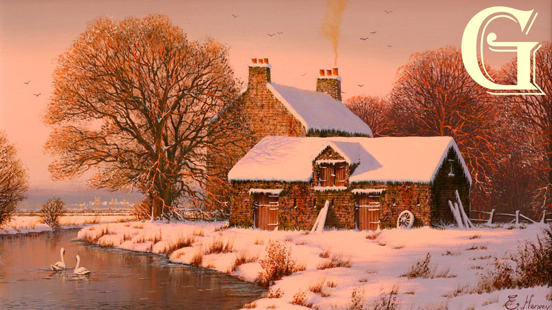 EDWARD HERSEY original painting, WELCOMING WINTER WARMTH