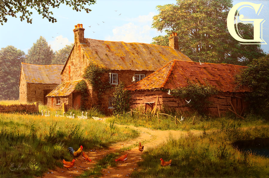 EDWARD HERSEY original painting, COUNTRY FARMHOUSE
