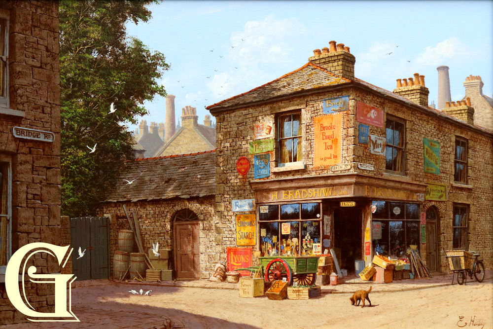 EDWARD HERSEY original painting, THE CORNER SHOP