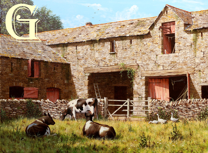 EDWARD HERSEY original painting, A CORNER OF THE OLD FARM YARD