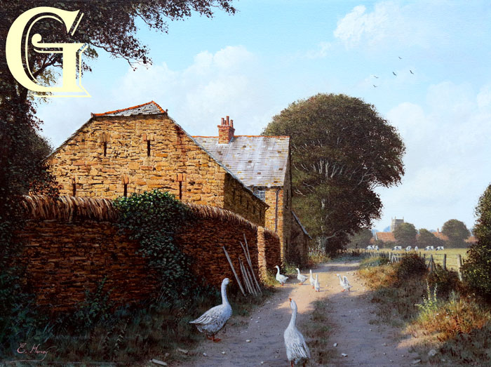 EDWARD HERSEY original painting, GAGGLING DOWN THE LANE