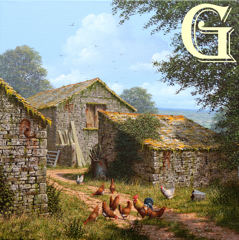 EDWARD HERSEY original painting, FARMYARD CHICKENS