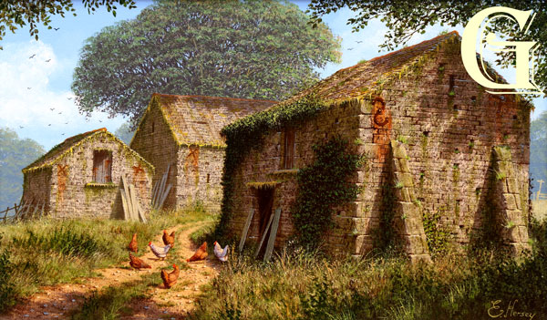 EDWARD HERSEY original painting, JUST PECKING AROUND