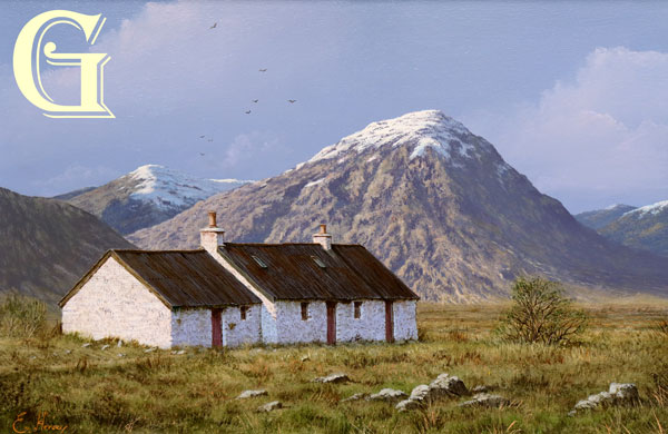 EDWARD HERSEY original painting, BLACK ROCK COTTAGE, GLENCOE