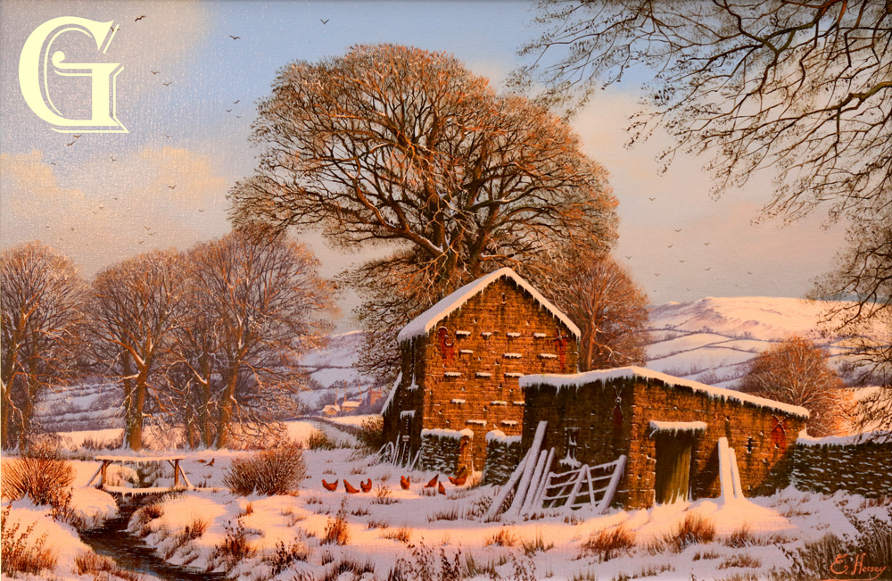 EDWARD HERSEY original painting, ONE YORKSHIRE WINTER'S EVE