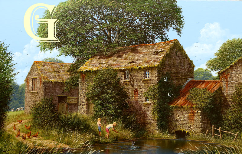 EDWARD HERSEY original painting, FISHING THE OLD MILL POND