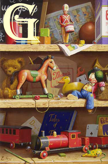 EDWARD HERSEY ORIGINAL PAINTING "THE TOY CUPBOARD"