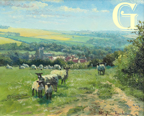 Stephen Hawkins oil painting , OVER ALFRISTON AND THE DOWNS