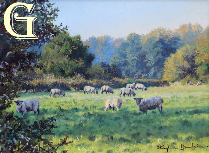 Stephen Hawkins oil painting , QUIET PASTURE