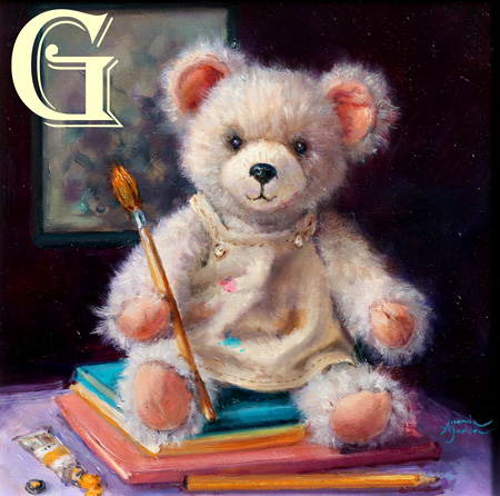 AMANDA JACKSON original painting, AN ARTFUL BEAR