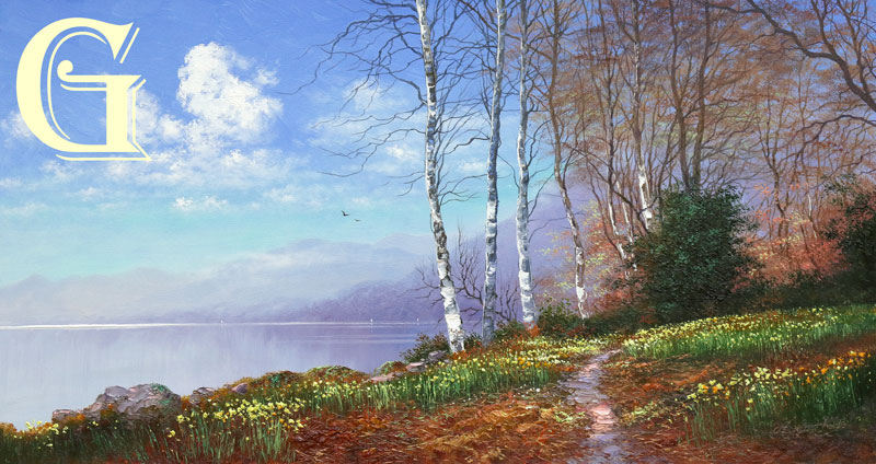 ANDREW GRANT KURTIS, ORIGINAL PAINTING, ULLSWATER DAFFODILS