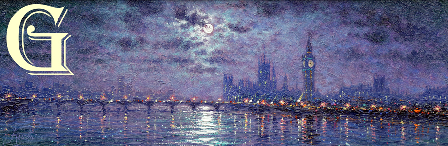 ANDREW GRANT KURTIS, ORIGINAL PAINTING, MOONLIGHT SPARKLE ACROSS WESTMINSTER