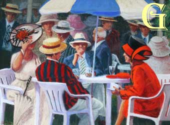 Doreen Langhorn SWA, original pastel painting, Regatta Hats, Henley onThames