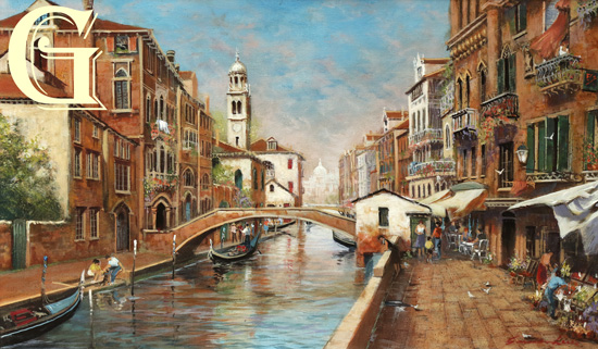 Gordon Lees original painting, A VENTIAN WATERWAY