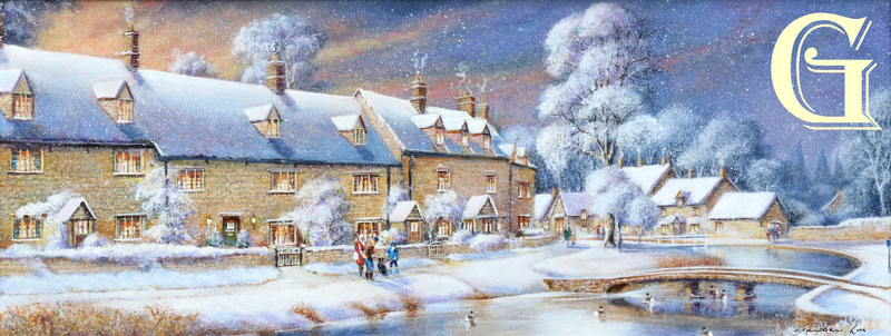 Gordon Lees original painting, SNOWY DAY LOWER SLAUGHTER