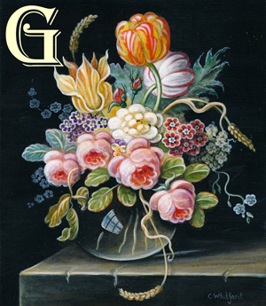 Christopher Whitford, original miniature painting, floral still life