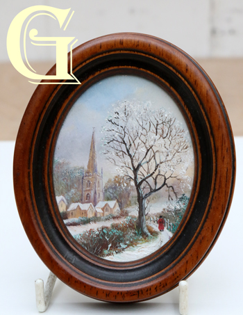 Rita Whitaker, enamel painting on copper, BADGERS