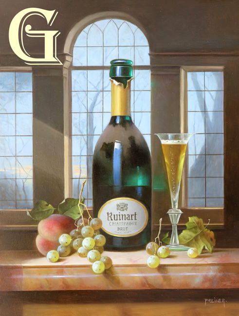 ORIGINAL OIL PAINTING BY ZOLTAN PREINER, CHAMPAGNE RUINART