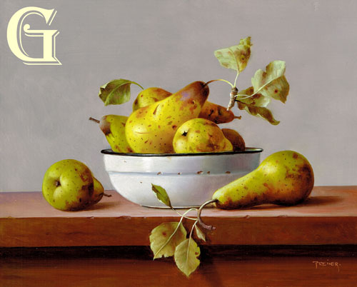 ORIGINAL OIL PAINTING BY ZOLTAN PREINER, PEARS IN A BOWL