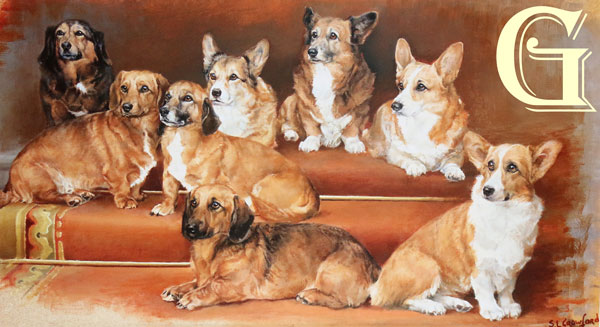 SUSAN CRAWFORD, LIMITED EDITION PRINT, HER MAJESTY'S BODYGUARD, EYES RIGHT, CORGIS, PRINT,
