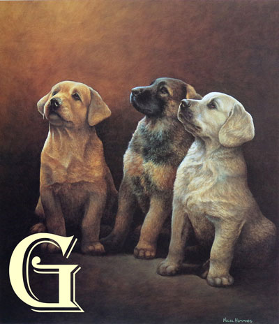 NIGEL HEMMING, LIMITED EDITION PRINT, GUIDING LIGHT, PRINT,LABRADOR PUPPIES