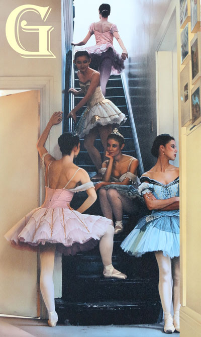 douglas hofmann, limited edition print, waiting in the wings, ballerinas