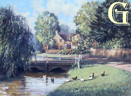 PAUL LANDRY, LIMITED EDITION PRINT, MORNING WALK LOWER SLAUGHTER, PRINT, COTSWOLDS VILLAGE