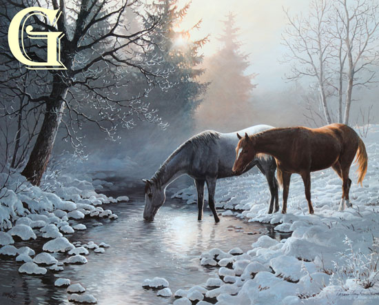 PERSIS CLAYTON WEIRS,  LIMITED EDITION PRINT,FROSTY MORNING, PRINT, HORSES SNOW