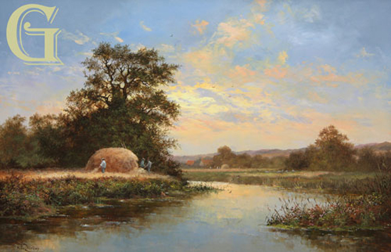 Noel Ripley, original painting, BUILDING THE HAYSTACK