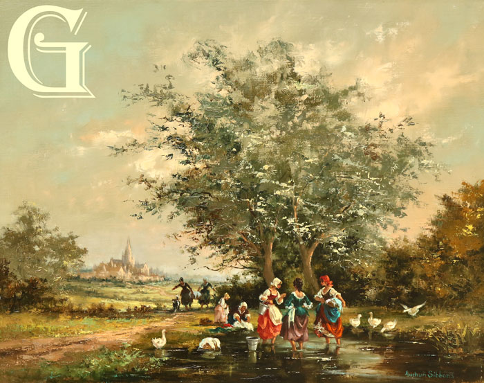 SIBBON, GUDRUN SIBBONS, OIL PAINTING, WASHERWOMEN