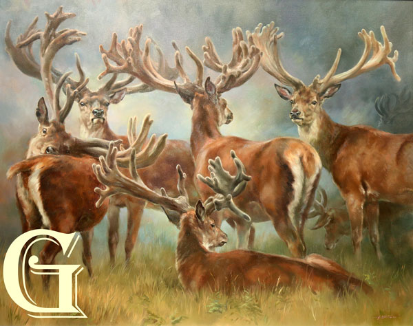 Original painting by JACQUELINE STANHOPE, STAGS