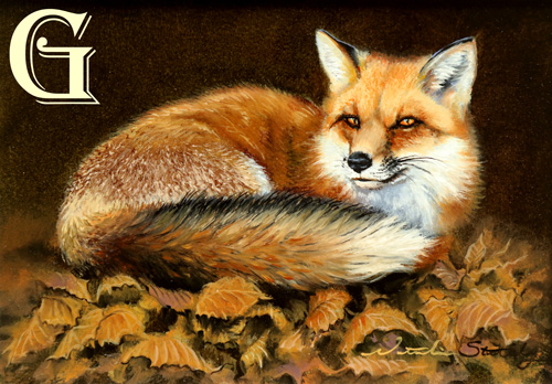 STUTELY, ORIGINAL PAINTING, RESTING FOX
