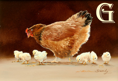 STUTELY, ORIGINAL PAINTING, MUM AND HER BROOD