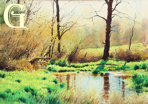 RICHARD THORN, ORIGINAL WATERCOLOUR PAINTING, APRIL SUNLIGHT