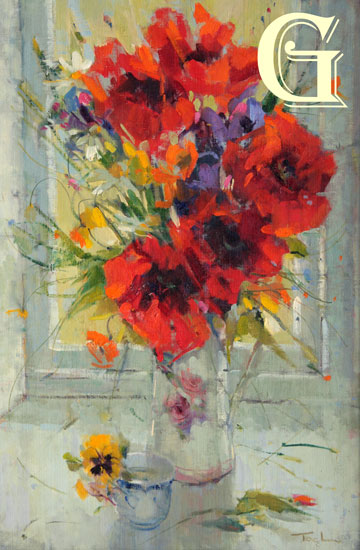 POPPIES IN A WINDOWSILL an original oil painting by Yvonne Tocher