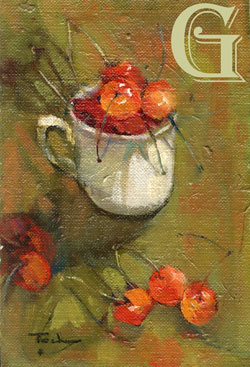 CHERRIES IN A CUP a original painting by Yvonne Tocher