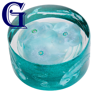 CAITHNESS GLASS PAPERWEIGHT IN THE LILY POOL