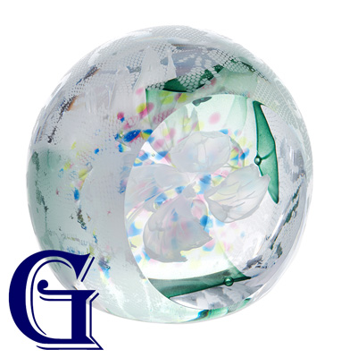 CAITHNESS GLASS PAPERWEIGHT FLORAL DIAMOND WHITE
