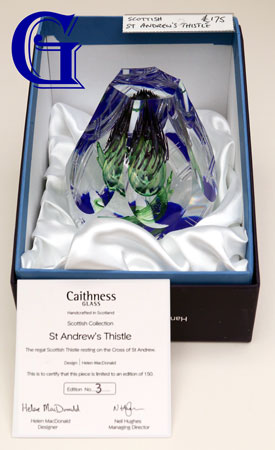 CAITHNESS GLASS PAPERWEIGHT ST ANDREWS THISTLE