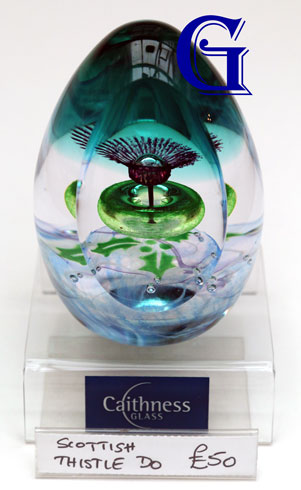 CAITHNESS GLASS PAPERWEIGHT THISTLE DO