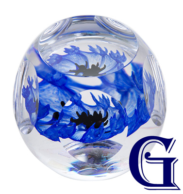 CAITHNESS GLASS PAPERWEIGHT FLORAL CORNFLOWER
