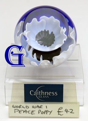 CAITHNESS GLASS PAPERWEIGHT PEACE POPPY