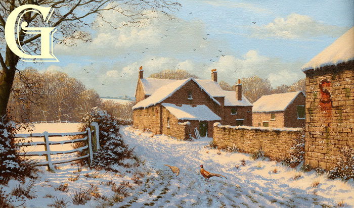 EDWARD HERSEY original painting, PHEASANTS IN THE LANE
